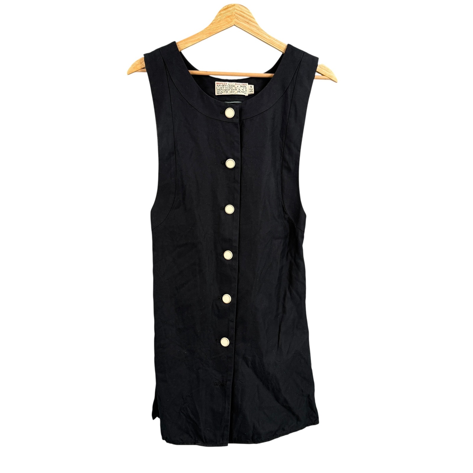 Shipley & Halmos Dress Black Sleeveless Silk Cotton Button Front Size Small